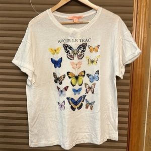 NWT Rebellious one white short sleeve t shirt with butterflies